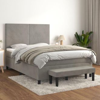 vidaXL Vidaxl - Cama Box Spring Con Colch&oacute;n Terciopelo Gris Claro 140x200 Cm
