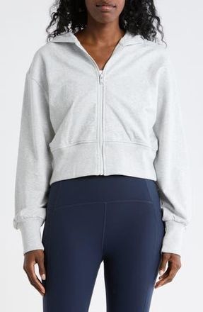 Zella Relay French Terry Crop Full Zip Hoodie in Grey Light Heather at Nordstrom Rack, Size X-Small