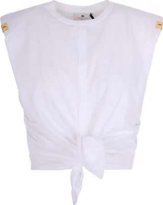 Elisabetta Franchi White Jersey T-Shirt With Knot
