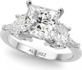 Allurez Princess Cut Moissanite & Lab Grown Diamond Engagement Ring in Palladium (4.18ct)