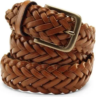 Lands End Leather Braid Belt in Chestnut at Nordstrom, Size Xx-Large