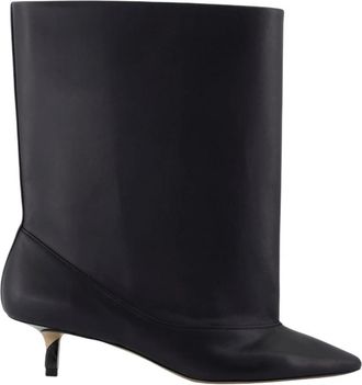Jacquemus Zwarte Leren Enkellaarzen - Dames - Laarzen met Hak - Zwart - 36 EU - Leer - Schoenen