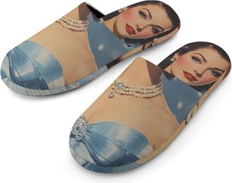 Generic Vintage Women Magazine Blue Dress Mens House Slippers Slip Indoor Slipper On Shoes Warm Outdoor