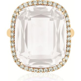 Goshwara Gossip Cushion Cut Blue Topaz & Diamond Cocktail Ring in Moon Quartz at Nordstrom, Size 7