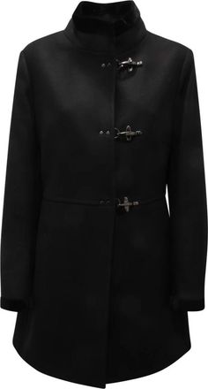 Fay Single-Breasted Coats, female, Black, L, Wool Blend Coat Made in Italy