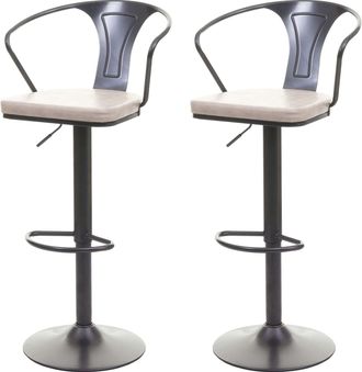 Hhg Hhg - Nunca Usado] Juego De 2 Taburetes De Bar 443b, Altura Regulable, Reposabrazos, Taburete De Bar Silla Giratoria Industrial, Vintage Negro-crema