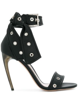Alexander McQueen horn heel sandals - women - Leather/Leather/Lamb Skin - 35.5 - Black