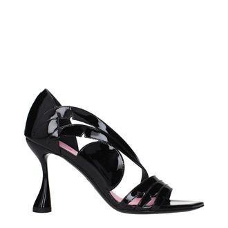 Balmain Black Leather Stiletto Heel Womens Sandals