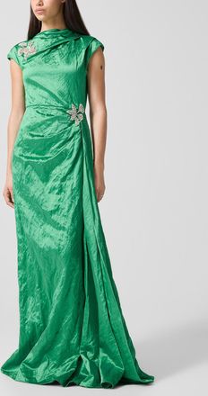 Erdem Womens Draped satin dress with embroidered embellishments