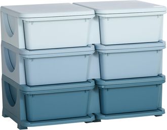 HOMCOM Kids Storage Unit Toy Box Vertical Dresser with Six Drawers - Blue | TJ Hughes