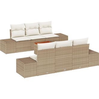 vidaXL Garden Sofa Set with Cushion 7 pcs Beige Poly rattan Vidaxl