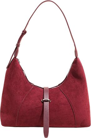 Generic Faux Suede Retro Crossbody Bag Trendy Frosted Handbag Vintage Shoulder Bag (Red)