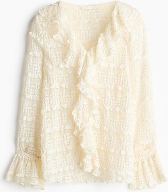 H&M Jerseybluse im Spitzenlook - Cremefarben