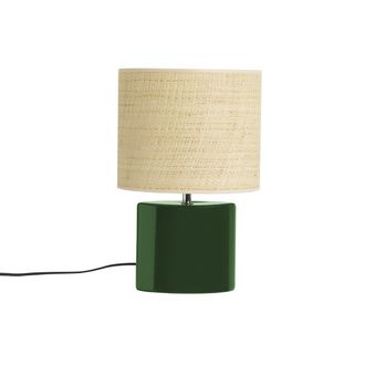 Miliboo L&aacute;mpara De Mesa De Cer&aacute;mica Verde Oscuro Con Pantalla De Rafia Natural 40 Cm Tiga