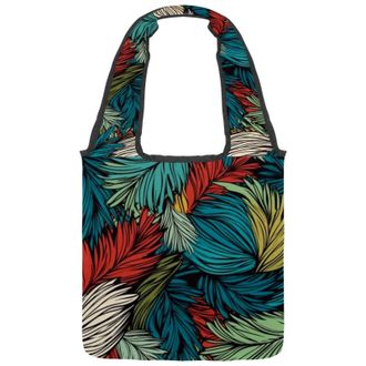 Generic Tropical Pattern Reversible Canvas Shoulder Tote - Double-Sided Print, 12oz Cotton, 27cm Drop, Fold-Flat Bag for Travel, Shopping, Street Outings