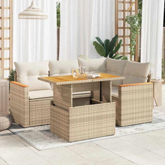 vidaXL Set Sof&aacute;s Jard&iacute;n Y Cojines 5 Pzas Rat&aacute;n Sint&eacute;tico Acacia Beige Vidaxl