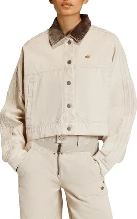 adidas Originals Essential Canvas Oversize Track Jacket in Stone Khaki at Nordstrom, Size X-Small