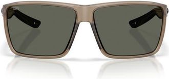 Costa Rincon II 64mm Polarized Oversize Rectangular Sunglasses in Matte Brown Smoke /Gray 580G at Nordstrom