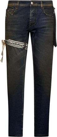 John Richmond Jeans met printdetail en laterale tape - Heren - Slim Fit Jeans - Blauw - W37 - Katoen - Jeans