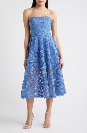 Eliza J Floral Sequin Strapless Midi Dress in Blue at Nordstrom, Size 12