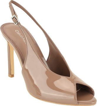 Calvin Klein Dorris Faux Leather Peep Toe Pump in Light Brown Patent at Nordstrom, Size 8.5