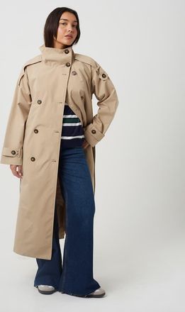 Brave Soul cappotto oversize doppiopetto con colletto maxi in stone-Neutro