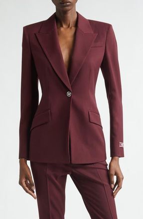 Versace Single Breasted Stretch Virgin Wool Gabardine Blazer in Burgundy at Nordstrom, Size 4 Us