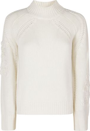 Ermanno Scervino Ribbed Ecru Wool-Cashmere Turtleneck Sweater