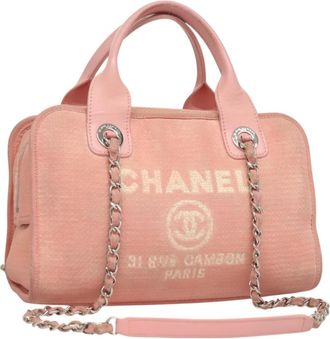 Chanel Deauville Tote Canvas Pink Canvas Handbag (Pre-Owned)