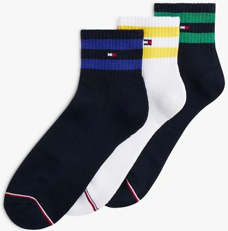 Tommy Hilfiger Mens Varsity Stripe Quarter-Top Sock 3-Pack - Navy