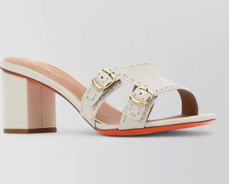 Santoni didi leather mules block heel buckles