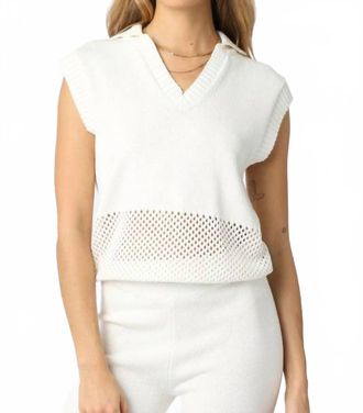Olivaceous Singer Collared Knit Top In White