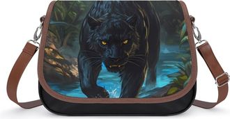Generic Fierce Panther Leather Crossbody Bags for Women Messenger Handbag Purse Shoulder Bag