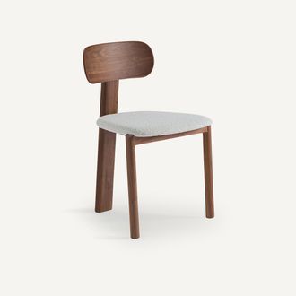 AM.PM Stoel met drie poten van badstof en walnoot, MARAIS, ontwerp Emmanuel Gallina