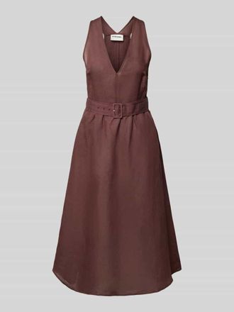 Stefanel Midikleid aus Leinen-Mix mit Viskose-Anteil in Mittelbraun, Gr&ouml;&szlig;e XL