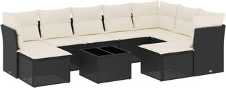 vidaXL Vidaxl - Set De Sof&aacute;s De Jard&iacute;n 10 Pzas Cojines Rat&aacute;n Sint&eacute;tico Negro