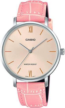 Casio Womens Pink Leather Strap Champagne Dial Analog Watch - LTP-VT01L-4BUDF
