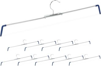 Relaxdays Pack De 20 Perchas Pantalones Extensibles, Faldas, Antideslizantes, 30-50 Cm Ancho, Metal-pvc, Plateado-azul