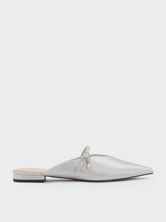 Charles & Keith Satin Teardrop-Crystal Flat Mules