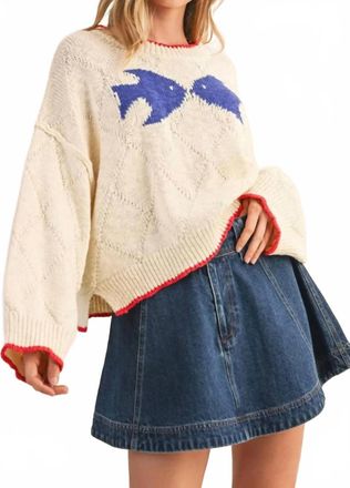 Mint Nori Fish Printed Sweater Top In White