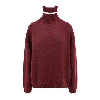 Brunello Cucinelli Truien & Vesten, Dames, Rood, S, Kasjmier, Kasjmier Coltrui met Monili Detail