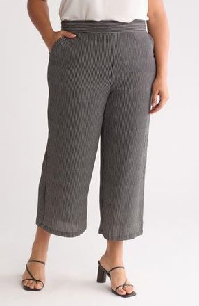 Max Studio Wide Leg Crop Crepe Pants in Black Cream Stripe at Nordstrom Rack, Size 1X