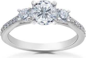 Pompeii3 1 ct Round Diamond 3-Stone Lab Grown Eco Friendly Engagement Ring 14k White Gold
