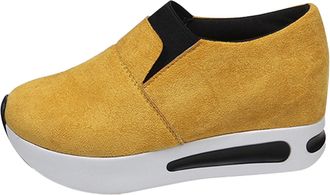 Generic Size 5.5 Women Platform Hidden Heel Wedge Trainers Slip on Shoes Hand-Free Casual Running Shoes Lightweight Non Slip Trainers B1_Yellow Footwear Gifts