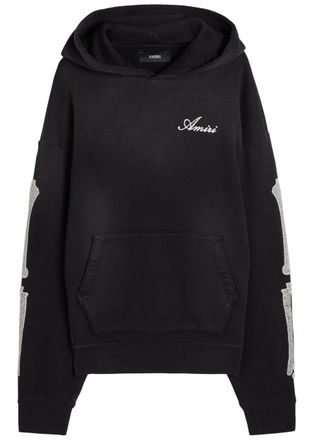 Amiri Amiri Bones Embroidered Hooded Cotton Sweatshirt - Black - XL