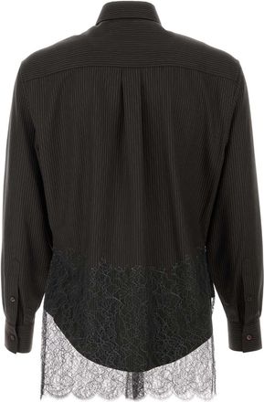 Fendi Mens Lace-Trimmed Virgin Wool Shirt Espresso