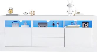 STILVORA Mueble Tv Con 2 Puertas, 2 Cajones Y 3 Huecos Abiertos, Led Musical Por App, Acabado Brillante, 160&times;35&times;60 Cm, Blanco