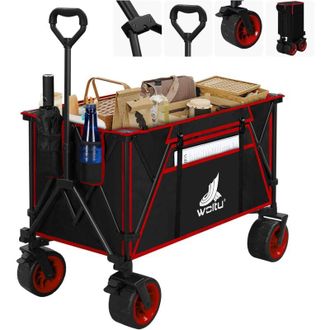 Woltu Woltu Carro De Playa Manual Plegable 240l Con Ruedas, Bolsa De Transporte, Negro+rojo