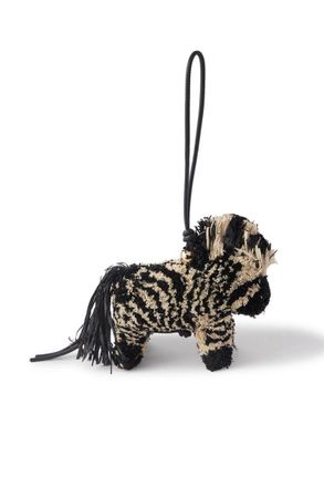Loewe + Paulas Ibiza Zebra Leather-Trimmed Raffia Charm