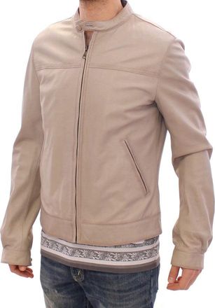 Dolce & Gabbana Mens Beige Leather Jacket Biker Coat Lambskin Clothing